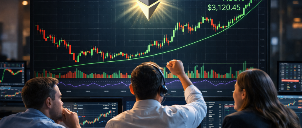 Traders staring at a bullish ethereum chart